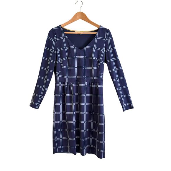 FLAW Boden Eliza Blue  Square Grid Dress Sz US 8 -Fallen Hem - Picture 1 of 5